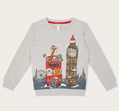 £20 • Buy Monsoon Baby Boys London Christmas Bus Grey Sweatshirt Age 6-12 Months *BNWT*