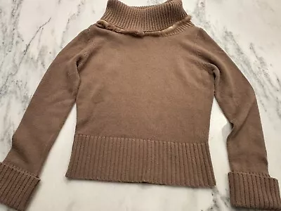 Lafayette 148 Tan Camel Cashmere Moreno Rabbit Fur Trim Turtle Neck Sweater Sm • $49