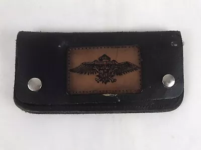 Vintage Freedom Machine Motorcycles Black Leather Biker Chain Wallet (HD12) • $24.95