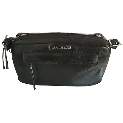 Lacoste Men Unisex Toiletry Wash Bag Gym Travel Pouch Black PU Leather PVC Logo  • $49