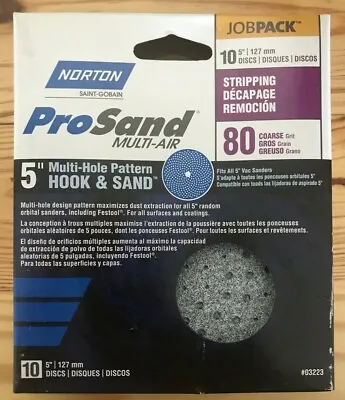 Norton ProSand 5” 80 Grit Sanding Discs Hook & Loop Multi-Air Cyclonic 10 Pack • $8.95