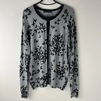 M&S Collection Women’s Cardigan Size 12 Grey Black Butterfly Print Long Sleeve • £10.99