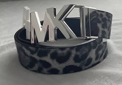 NWT Michael Kors Women Reversible Silver Tone MK Logo Buckle Animal Print Belt M • $37.99