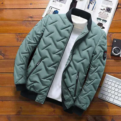 Padded Hooded Coat Winter Warm Full Zipper Outwear Thicken Puffer Jacket Mens • $27.54