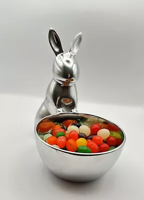 Bunny W/ Attached Bowl Easter Decor Silver Finish Aluminum 7  Crate & Barrel • $23.99