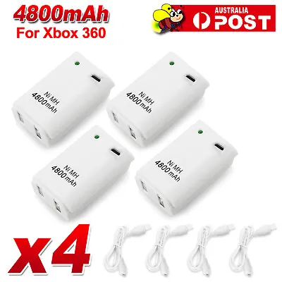 4x For Xbox 360 Battery Charger Pack Wireless Rechargeable Controller USB Cable • $24.95