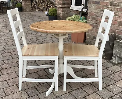 Lovely Shabby Chic Solid Pine Small Round Table & 2 Matching Chairs. • £175