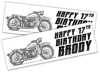  X2 Personalised Birthday Banner Motor Bike Design Kids Party Decoration 31 • $9.94