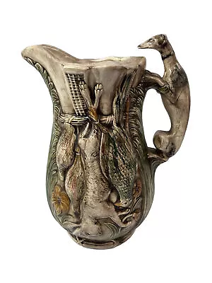 Ceramic Serving Water Juice Pitcher Grey Hound Hunting Dog Pheasant Rabbit VTG • $33.97