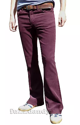 £36.99 • Buy Mens Burgundy Purple Red Bootcut Cords Vtg Jeans Retro Flares Mod 60s 70's NEW