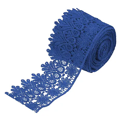 3 Inch Wide 5 Yard Lace Ribbon Floral Pattern Navy Embroidered Lace Trim • $12.02