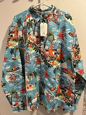 SSLR Mens Hawaiian Shirt 2XL  XXL Long Sleeve Christmas Cruise Santa Surfer Blue • $19.99