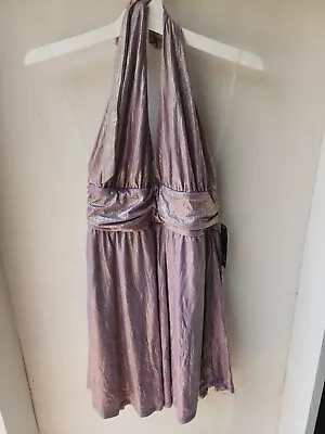 NWT Wild Fable Women's Purple With Gold Metallic Sleeveless Halter Skater Dress • $8.54