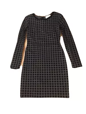 Nicole Miller Artelier S Charcoal Gray Black Dress Flocked Dot Long Sleeve • $35