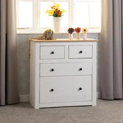 Panama 2+2 Drawer Chest Of 4 Drawers White And Waxed Pine Bedroom Storage • £109.99