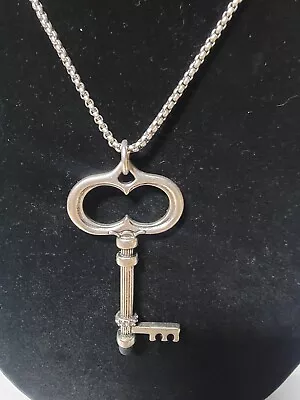 Vintage Silver Tone Necklace Key Pendant 36   (1062) • $4.99