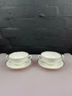 2 X Royal Doulton Platinum Concord H5048 Soup Coupes Bowls And Stand Last Set • £39.99