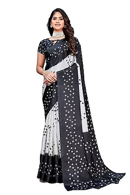 Black & White Silk Printed Bollywood Sari Party Wear Indian Designer Saree • $42