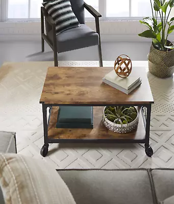 Rustic Country Weathered Pine Finish Coffee Table Living Room Wooden Furniture • $168.07