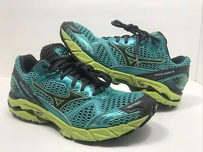 Mizuno Wave Rider 14 Women Running Shoes Sneakers Size W 10 Green Blue I13 • $29.99