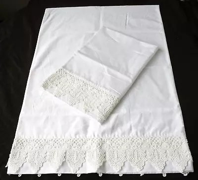 Promotion New White Embroidered Lace PillowCases 100% Cotton 300TC Pair Standard • $19.99