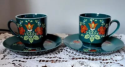 $33 • Buy 4 Piece Antique Rosa Bavaria Porzellan Demitasse Cups & Saucers Set In Green.