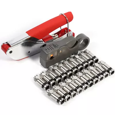 F-Type Compression Crimper Hand Tool Rotary Coaxial Cable Cutter +20X Connectors • £12.73