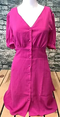 Quiz Magenta Tonal Check Button-Up Skater Dress. Size - 16 • £3.13