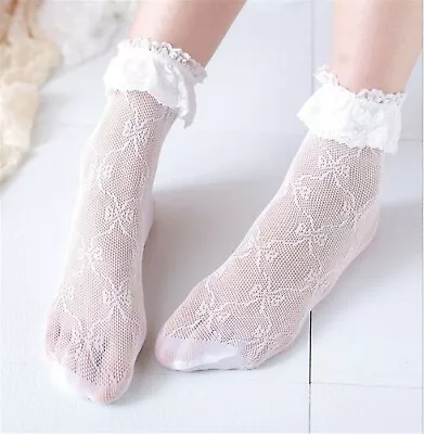 Women Girls Ankle Fancy Retro Bow Lace Ruffle Frilly Princess School Short Socks • $9.99