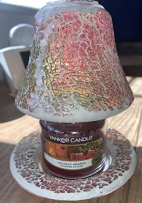 Yankee Candle Sm Candle Shade /Topper Plate Pink/ Gold Mosaic. Crackle  VGC • £15.95