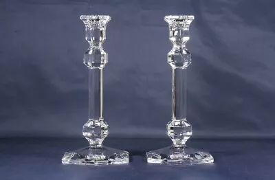 Val St Lambert 9½” Gardenia Crystal Candle Sticks Holders Signed-belgium-set/ 2 • $45