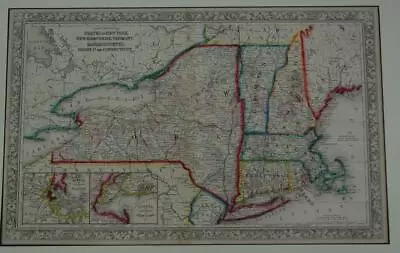Antique 1862 S. A. Mitchell Map Of New York NH VT Mass Rhode Island & CT • $59