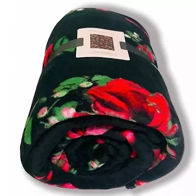 NWT VICTORIA'S SECRET ROSES Sherpa Throw Blanket Red Black 50 In X 60 In $68 • $37.62