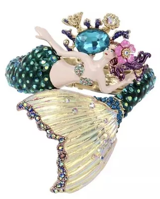 Betsey Johnson Mermaid Hinged Bangle Bracelet W/ Blue Crystals & Rhinestones NWT • $69.50