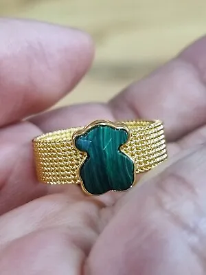 Tous Gold-Colored IP Steel Mesh Color Ring With Malachite Size 67 8 Or 8.75 • $49