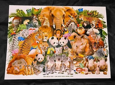 Vintage SAN DIEGO ZOO / WILD ANIMAL PARK Photo Collage Poster Colorful Safari • $48