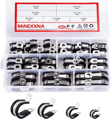 60Pcs Wire Clamps Assortment Kit Stainless Steel 304 Rubber Cushion Cable Clamps • $27.92