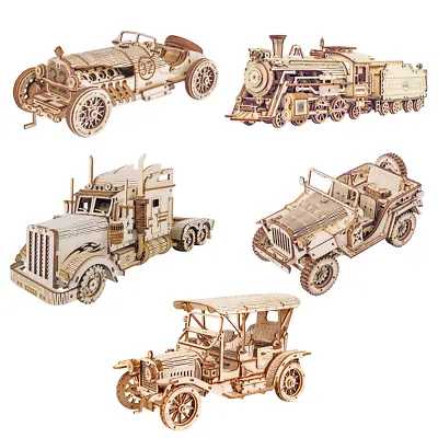 ROKR 3D Wooden Puzzle 5 Kit Cars Train Truck Racing Vintage Toys Adult Xmas Gift • $23.99