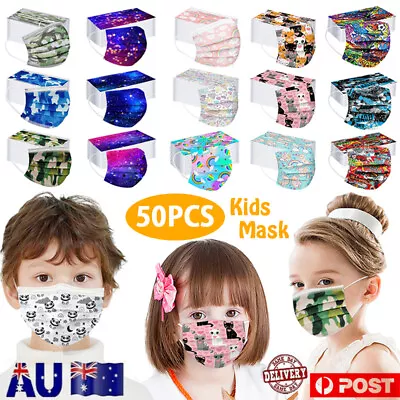 50x Kids Printed Face Mask Protective Mouth Cover Three Ply Breathable For Kids& • $18.96