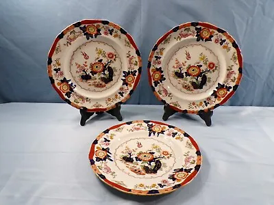 Set Of 3 Antique Masons Ironstone #9178 Dinner Plates - Floral Design W/ Bird • $39.99