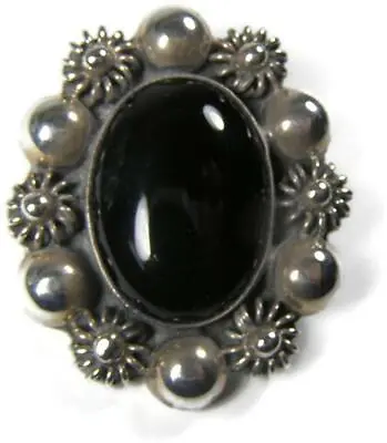 Vtg Taxco Mexican Sterling Silver Matl Etruscan Revival Style Onyx Brooch Pin • $87.99