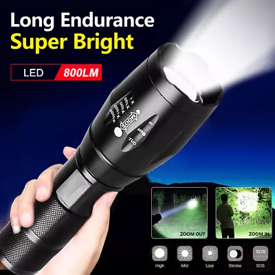 Tactical Flashlight Super Bright Torch Lamp Adjustable Zoom Military LED Light • $5.95