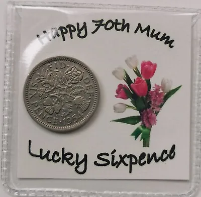 70th Mum Birthday Lucky Sixpence Gift* 1954 Coin For 2024* *Cream Flower Design* • £2.99