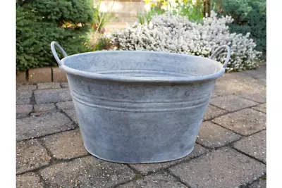 Metal Zinc Vintage Pan Garden Flower Pot Planter Oval Tub Rustic Decor • £25.95