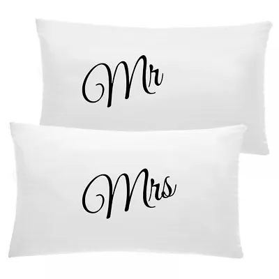 Pair Mr And Mrs White Pillow Cases Bed Linen Pick Any Colour Text Name • £14.99