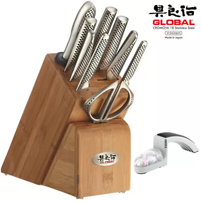 Global Takashi 10 Piece Knife Block Set & Minosharp Knife Sharpener  • $670.50