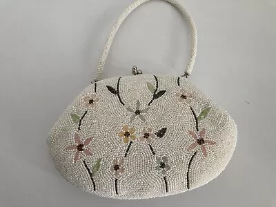 Vintage Floral Design Hand Made  Beaded Cocktail Bag Made In Japan 1960' • $27