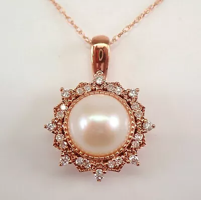 Pearl Necklace Rose Gold Diamond And Gemstone Pendant Starburst Sun • $499