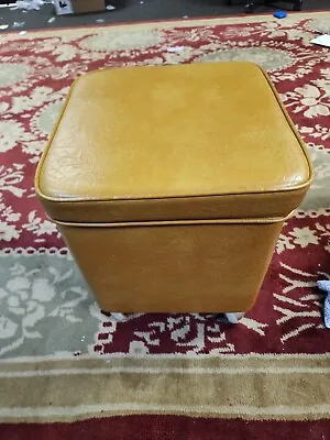 Vintage Mid Century MCM Mustard / Gold Hassock Vinyl OTTOMAN Seat Storage Bench • $350