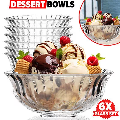 6x Glass Dessert Bowls Ice Cream Bowl Fruit Salad Cocktail Sundae Appetiser Cups • £8.99